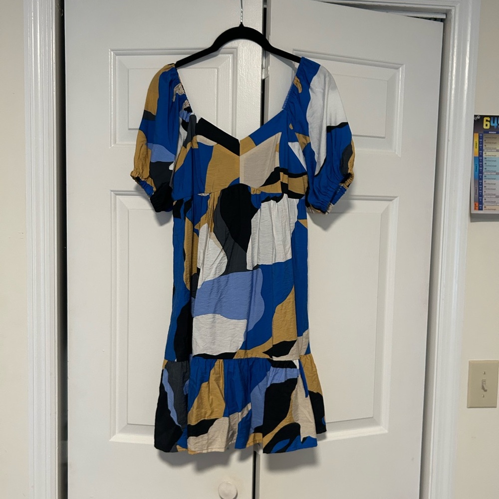 Nine West Blue and Tan Abstract Mini Dress